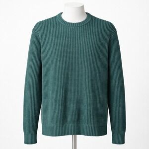 Pact Mens Waffle Knit‎ Organic Cotton Crewneck Sweater Size L Green Fisherman